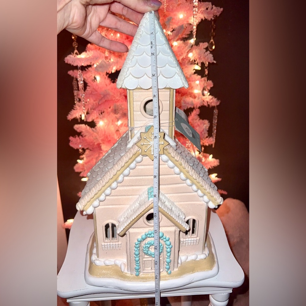 Raz Imports Pink pastel church Gingerbread sugar castle 15” lights up Victorian - Picture 7 of 10